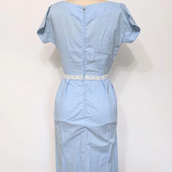 (37) vtg 1960s fitted periwinkle blue dainty dress - Picture 2 of 5